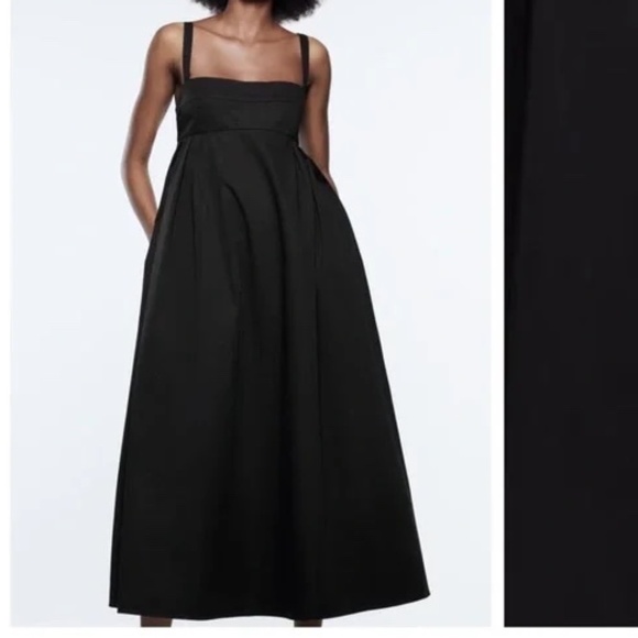 Zara Black Poplin Voluminous Midi Dress - Picture 1 of 4